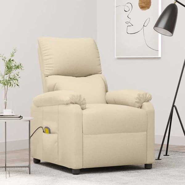 Massagefåtölj gräddvit tyg