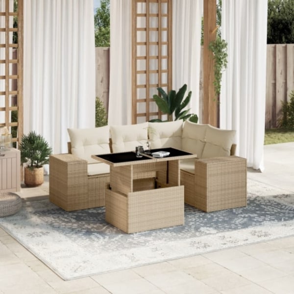 Soffgrupp för trädgården med dynor 5 delar beige konstrotting