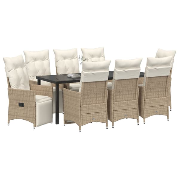 Trädgårdsmöbelset med kudde 9 pcs Beige konstrotting