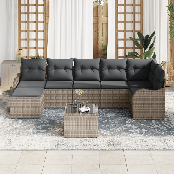 Trädgårdsoffset med kudde 8 pcs Grå Poly rattan
