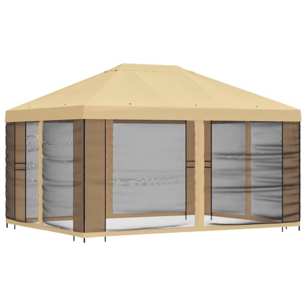 Trädgårdsgazebo med sidoväggar 4 × 3 m Gräddvit