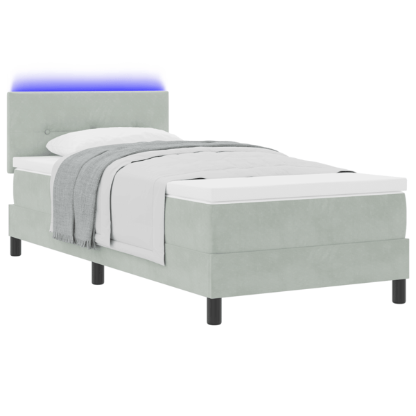 LED Box Säng med LED-ljusslingor Ljusgrå 80 x 200 cm Sammet