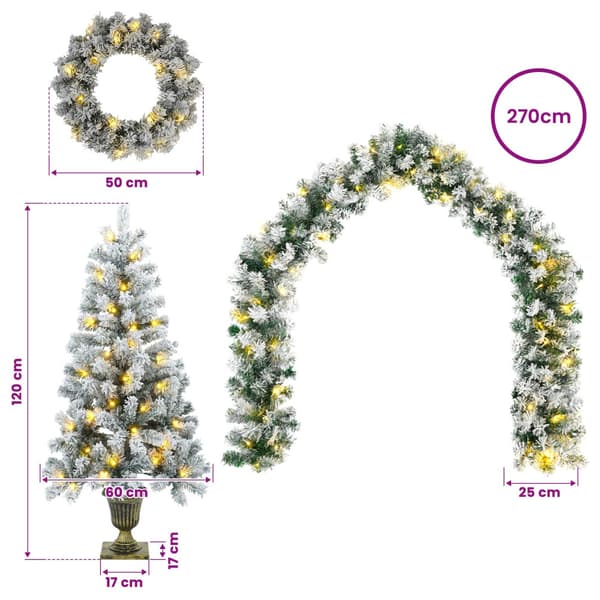 Mini-julgransset 120 cm 275 LED-lampor Varmvit PVC Grön och Vit