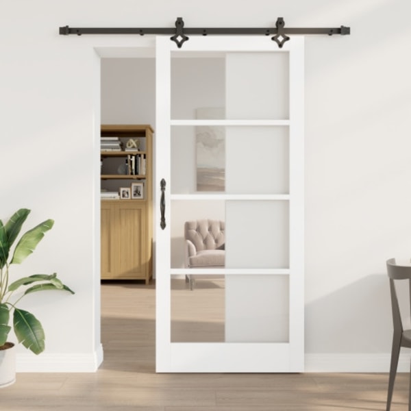 Skjutdörr med hårdvaruset "ORKDAL" Vit massivt trä & glas
