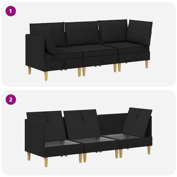 Möbelset för vardagsrummet med kudde 3 pcs Svart Tyg