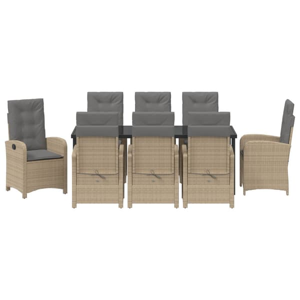 Trädgårdsmöbelset med kudde 9 pcs Beige konstrotting