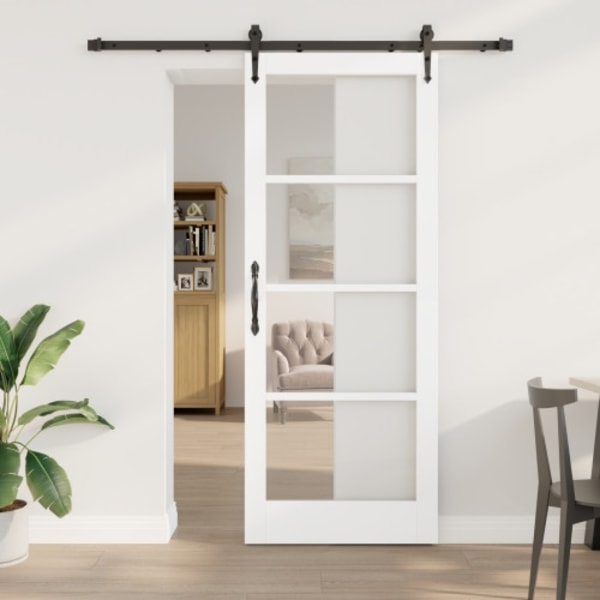 Skjutdörr med tillbehör Set Vit 83x211 cm Massivt trä Pine