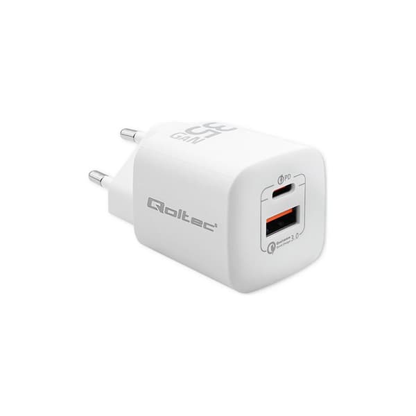 Qoltec strömadapter - GaN - USB typ A, USB-C - 35 watt