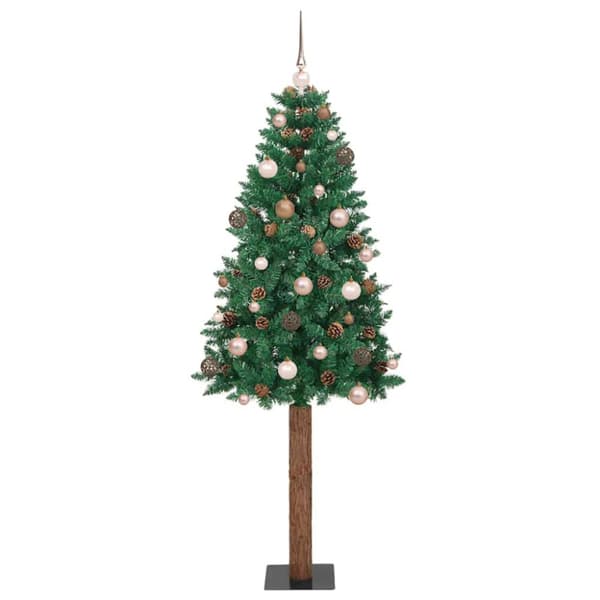 Smal julgran med 300 LED-lampor Grön 210 cm PVC och solid furu