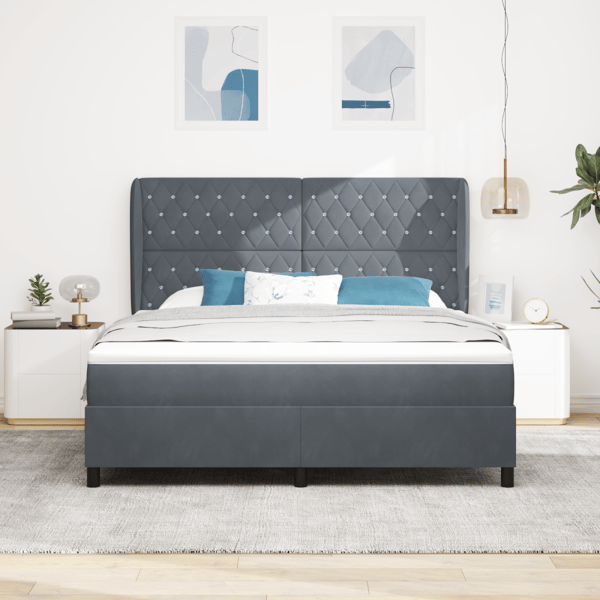 Bäddfjäder med huvudgavel Mörkgrå 200 x 180 cm Sammet