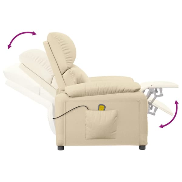 Massagefåtölj gräddvit tyg