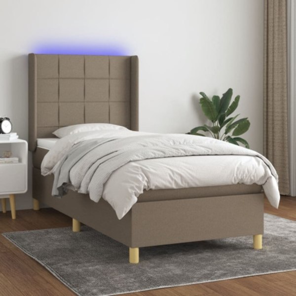 Ramsäng med madrass & LED taupe 100x200 cm tyg