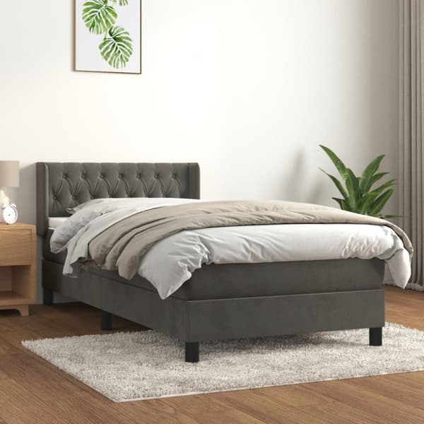 Ramsäng med madrass mörkgrå 100x200 cm sammet