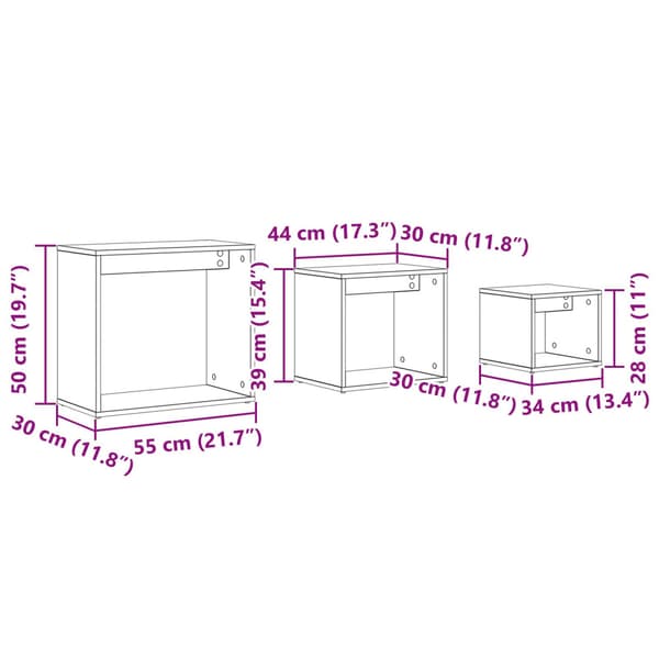 Nestingbord 3 pcs Svart Ek Konstruerat trä
