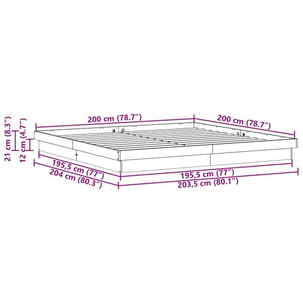 Sängram Vit 200 x 200 cm Massiv furu