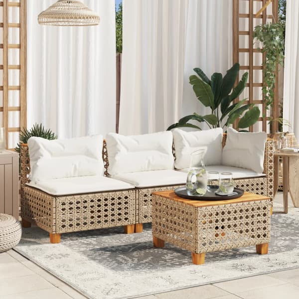 Trädgårdssoffa 3-sits med dynor konstrotting beige