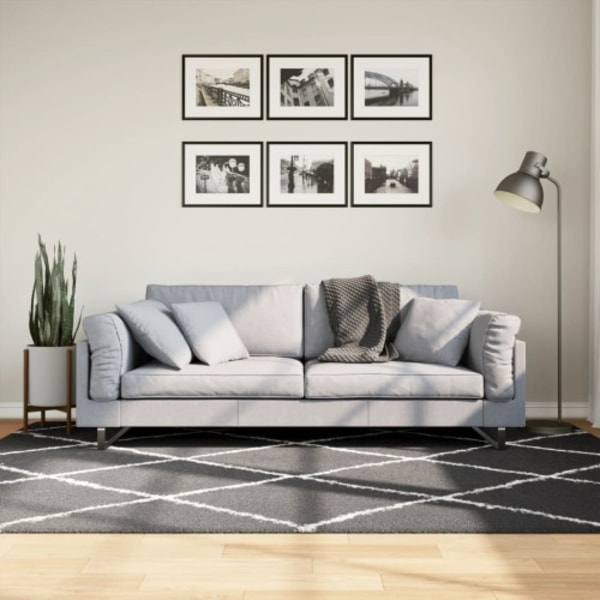 Ryamatta PAMPLONA lång lugg modern svart & gräddvit 160x230 cm