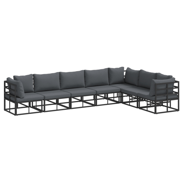 Trädgårdsoffset med kudde 7 pcs Svart Aluminium