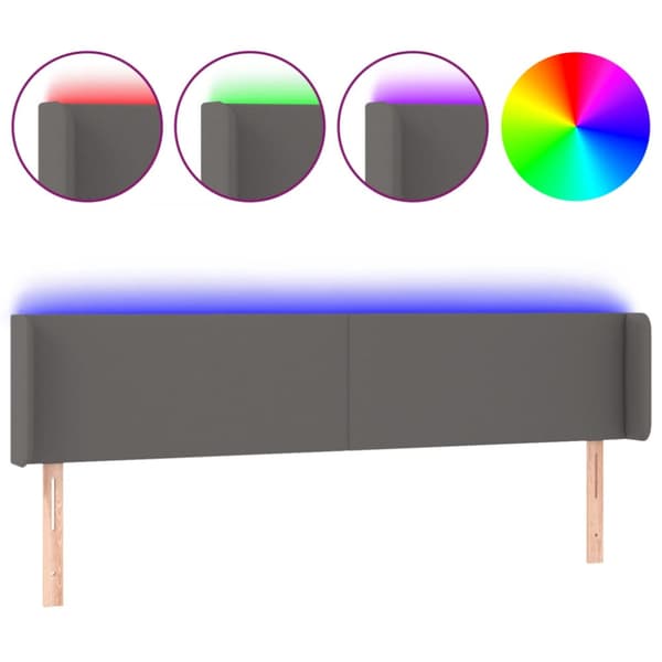 Sänggavel LED grå 163x16x78/88 cm konstläder