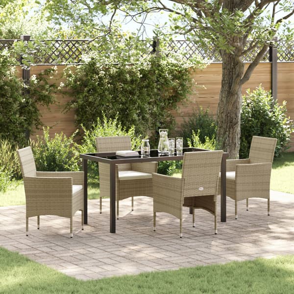 Trädgårdsmöbelset med kudde 5 pcs Beige konstrotting