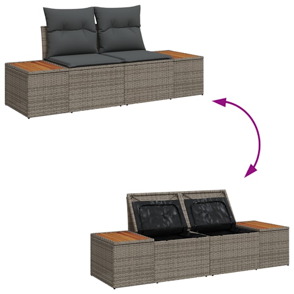 Trädgårdsoffset med lagring 6 pcs Grå Poly rattan