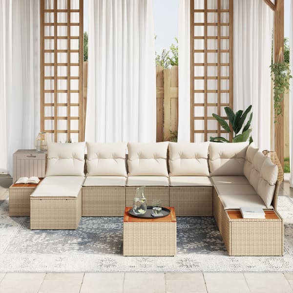 Trädgårdsoffset med kudde 9 pcs Beige Poly rattan