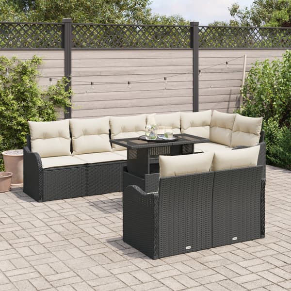 Lounge-set med kudde 9 pcs Svart Poly rattan