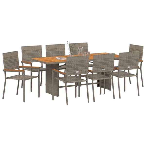 Trädgårdsmöbelset 9 pcs Grå konstrotting