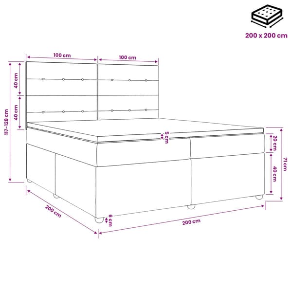LED sängram med madrass Ljusgrå 200 x 200 cm Sammet