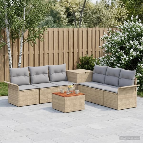 Soffset 8 st Beige och Ljusgrå Poly Rattan och stål