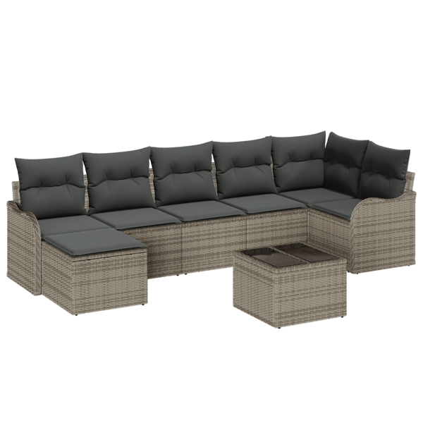 Trädgårdsoffset med kudde 8 pcs Grå Poly rattan