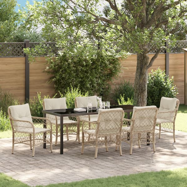 Trädgårdsmöbelset med kudde 7 pcs Beige konstrotting
