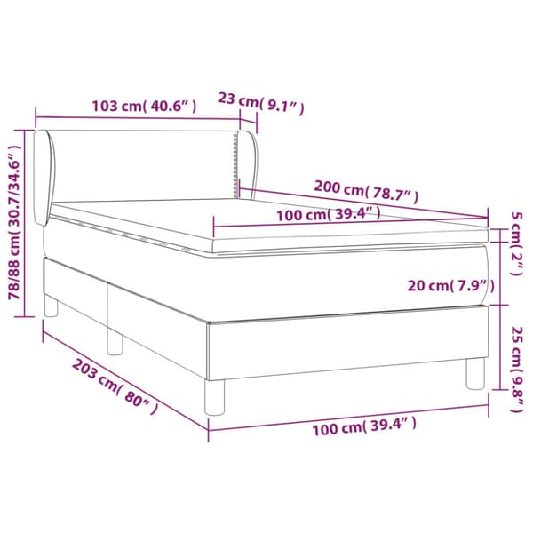 Ramsäng med madrass ljusgrå 100x200 cm sammet