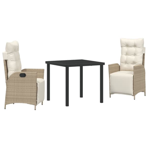Trädgårdsmöbelset med kudde 3 pcs Beige konstrotting