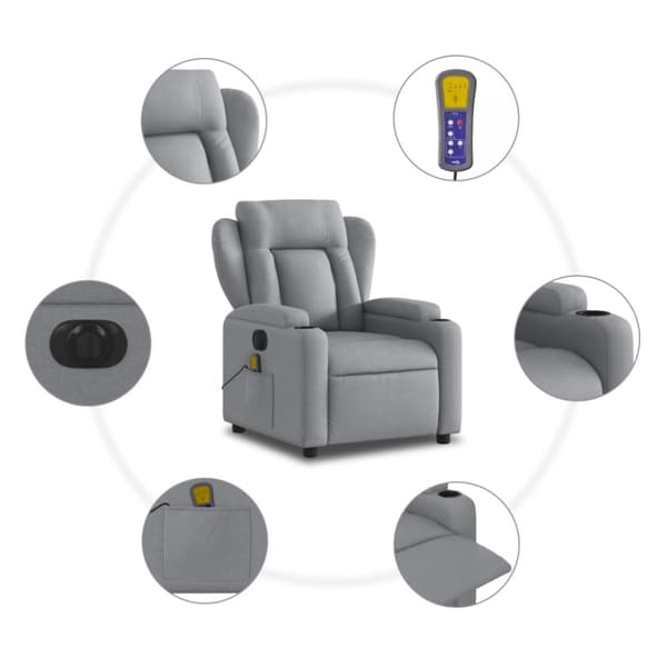 Elektrisk massagefåtölj ljusgrå tyg