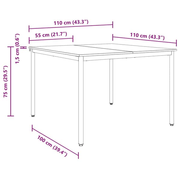 Matbord 110 x 110 x 75 cm METALL