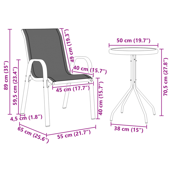Trädgårds Bistro Set 3 pcs Grå Stål