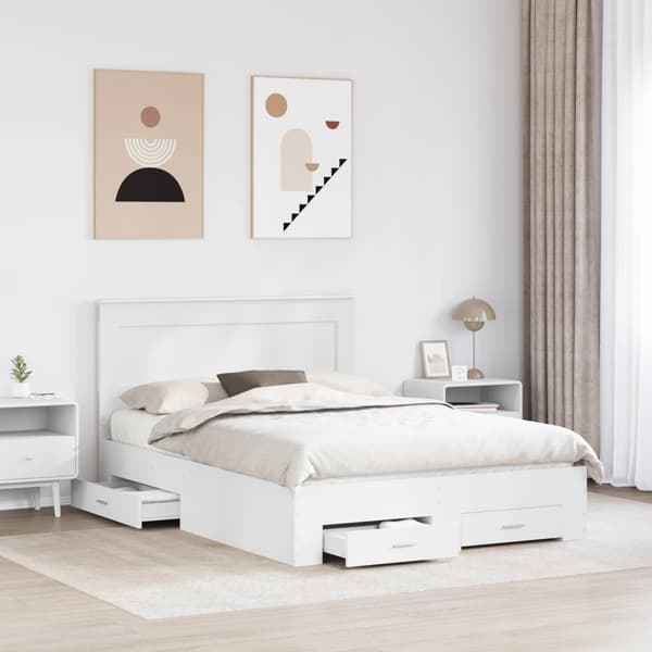Sängram med låda med lagring Vit 140 x 190 cm Konstruerat trä