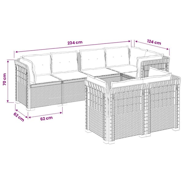 7-sits Soffa med Kuddar Rattanlook PP Vit