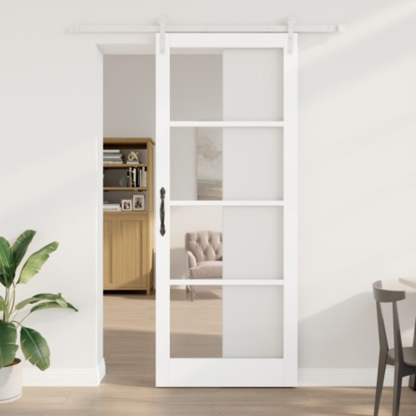 Skjutdörr med Beslagsset 'ORKDAL'Vit Massivt Trä & Glas