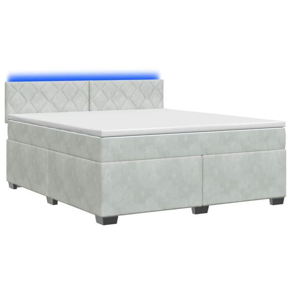 Boxspring säng med madrass och LED Ljusgrå 160 x 200 cm Sammet