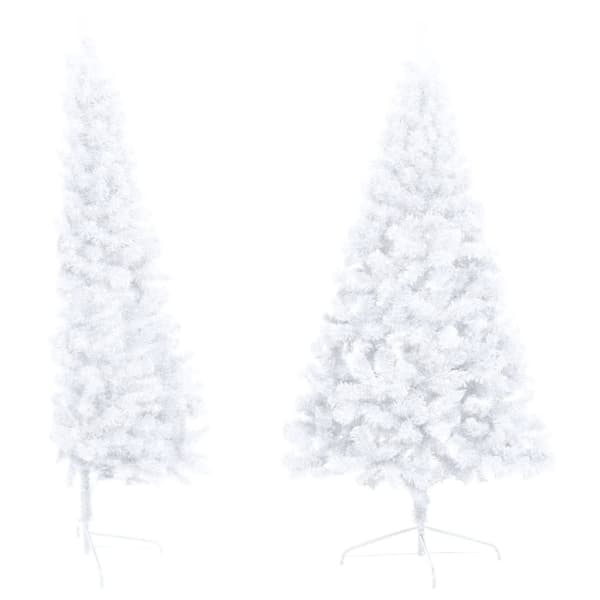Belyst halv plastgran med kulor vit 120 cm