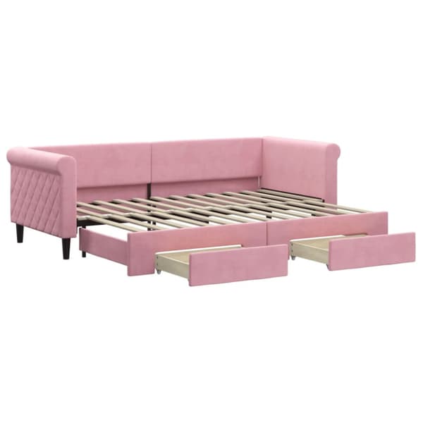 Dagbädd utdragbar med lådor rosa 80x200 cm sammet