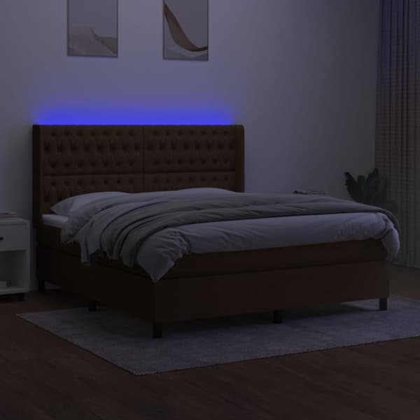 LED Box Säng med huvudgavel tyg