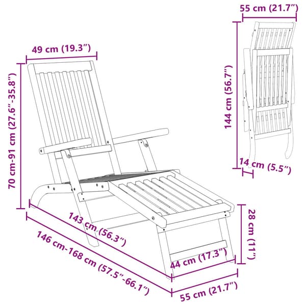 Reclining och Fällbar Solstol 2 pcs 55 x 146 x 91 cm