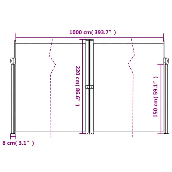 Infällbar sidomarkis brun 220x1000 cm
