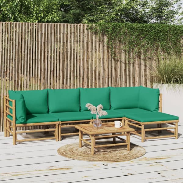 Loungegrupp 6 delar gröna dynor bambu
