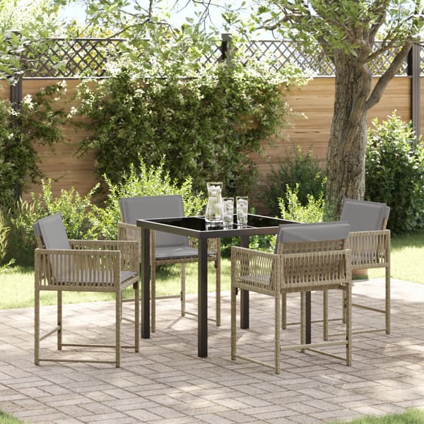 Trädgårdsmöbelset 5 pcs Beige konstrotting