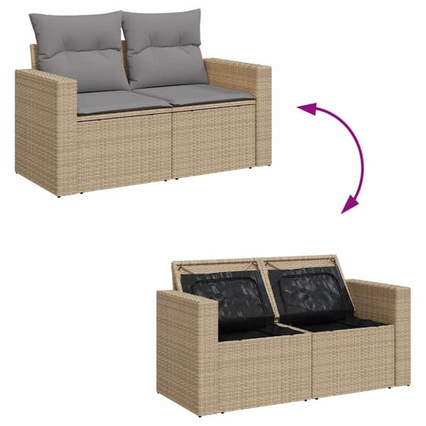 Trädgårdssoffset med dynor 9 delar beige konstrotting akaciaträ