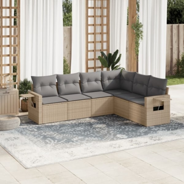 Soffgrupp för trädgården med dynor 6 delar beige konstrotting